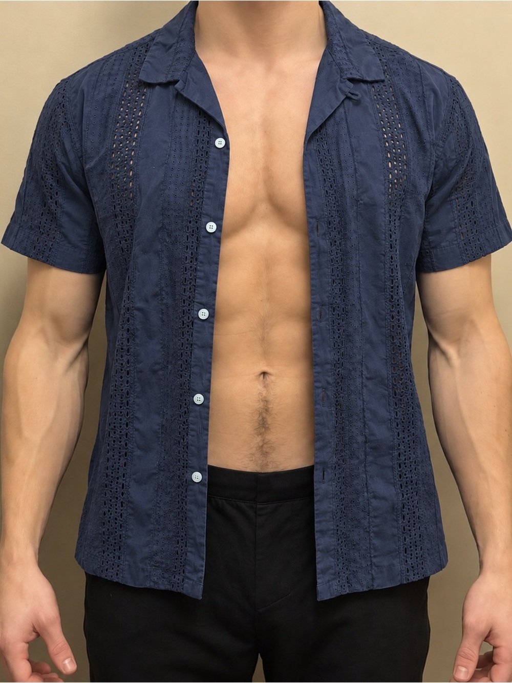 Aeropostale Navy Short-Sleeve Eyelet Button-Front Shirt